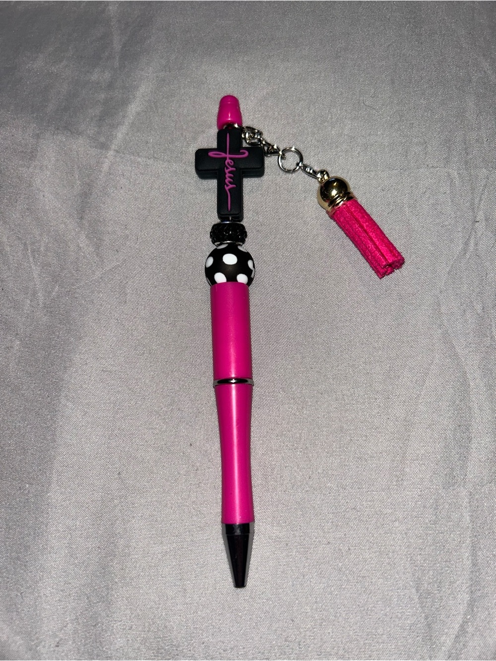 Hot Pink Cross Charm Ballpoint Pen with Tassel